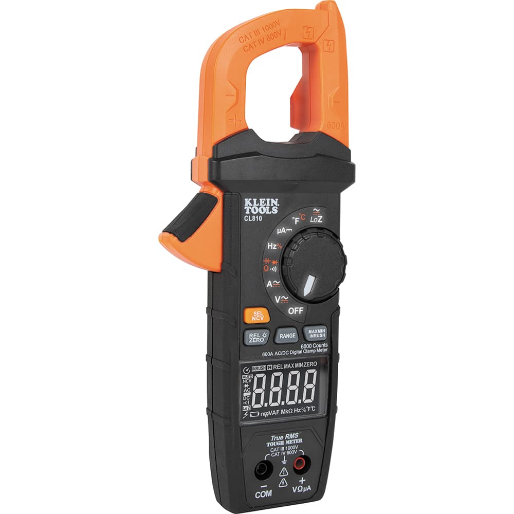 Pinza amperimétrica digital profesional de 600 A CA/CC con rango automático y luz de trabajo